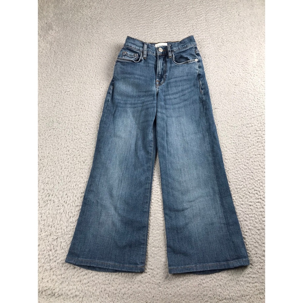 FRAME Le Pixie Palazzo Jeans Women 24 (21x22) Blue High Rise Wide Leg Cropped